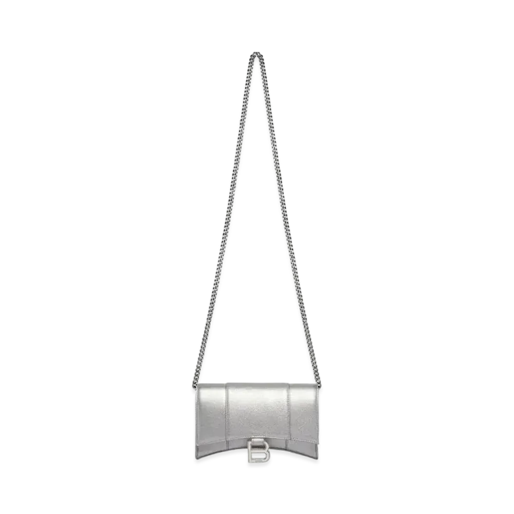 BALENCIAGA Hourglass Chain Wallet Metallic "Silver"
