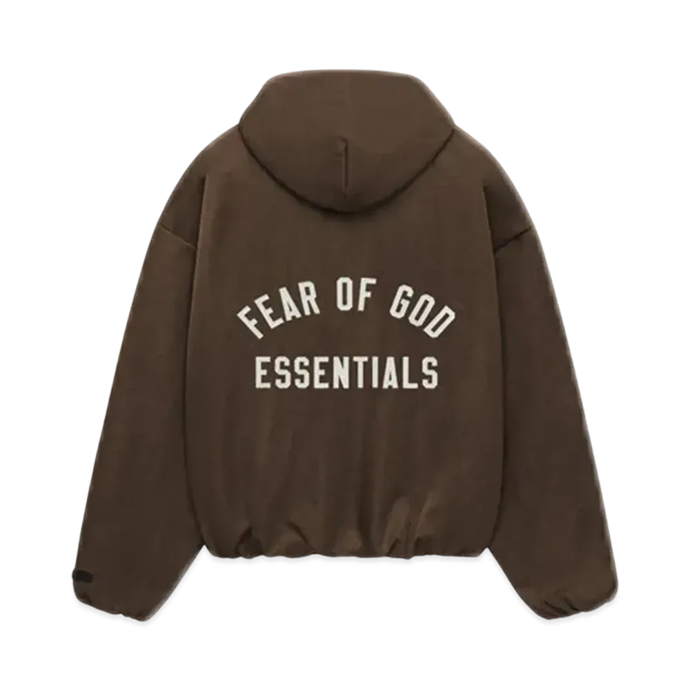 FEAR OF GOD Essentials Women's Textured Nylon Hooded Bomber "Brown"