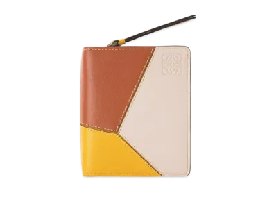 LOEWE Puzzle Compact Zip Wallet In Classic Calfskin "Mustard/Tan"
