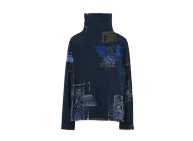 Yohji Yamamoto Y's VINTAGE SCRAP PRINT HIGHT-NECKED COLLAR LONG SLEEVE T-SHIRT "Navy"