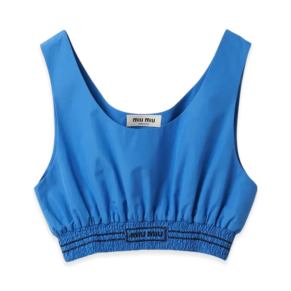 MIU MIU Women's Embroidered Poplin Top "Periwinkle Blue"