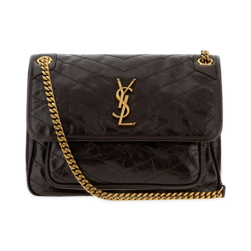 Saint Laurent Women's Niki Medium Shoulder Bag In Vintage Leather "Dark Brown"