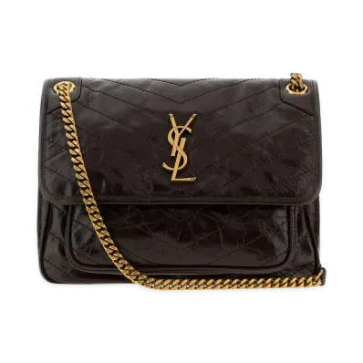 Saint Laurent Women's Niki Medium Shoulder Bag In Vintage Leather "Dark Brown"