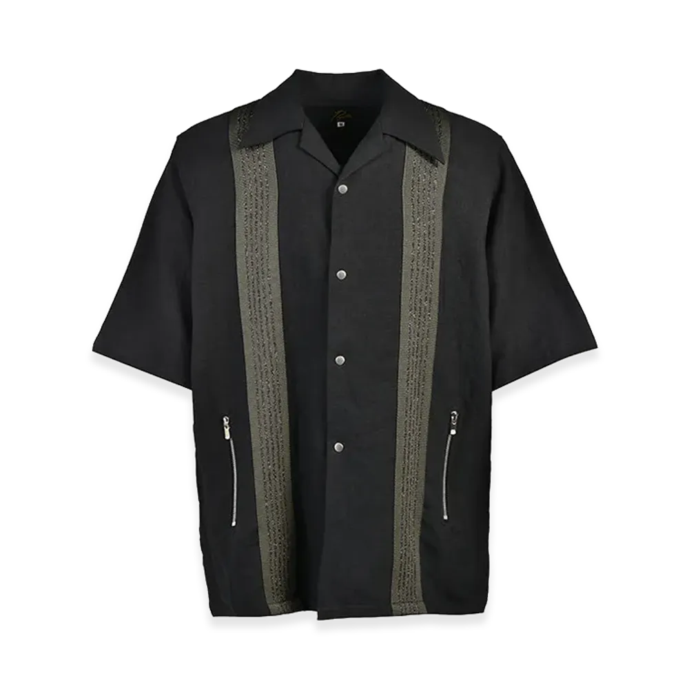 NEEDLES x NUBIAN Track S/S Open Collar Shirt - Cotton Linen "Black"