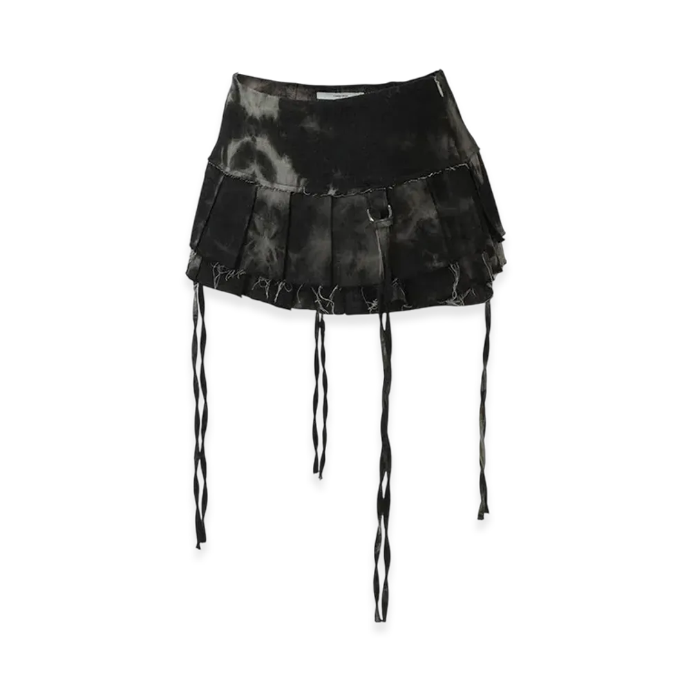 THEREDTHREAD S W Pleats Crash Skirt "Black/Beige"