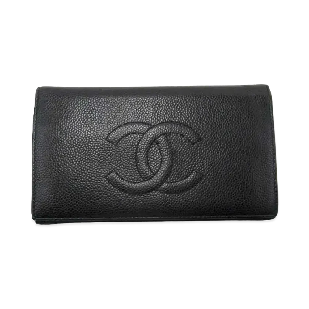 CHANEL Coco Caviar Skin Wallet "Black"