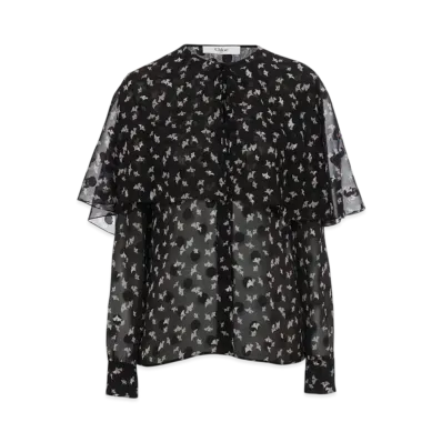 Chloe Cape Blouse In Silk Satin Jacquard "Black"