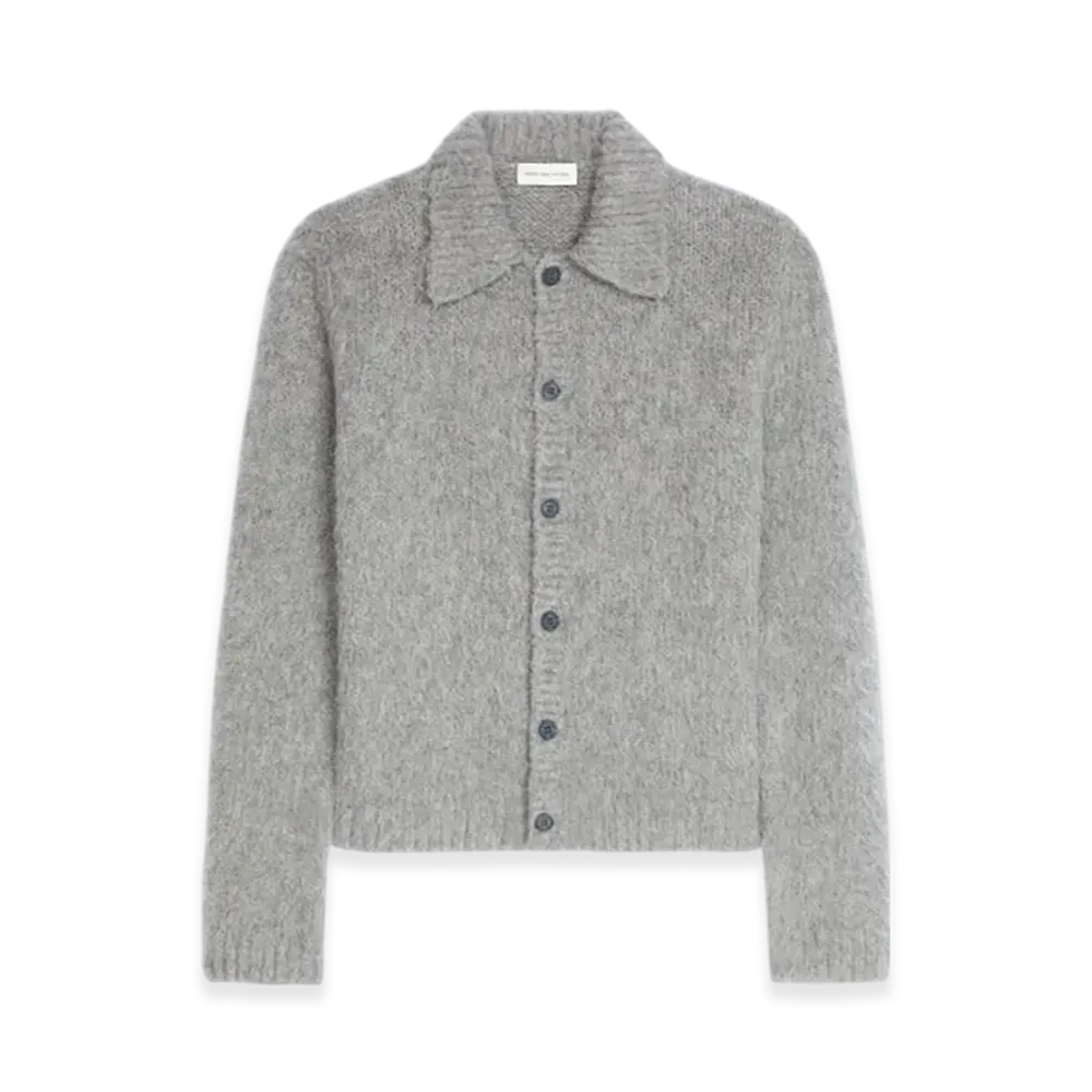 DRIES VAN NOTEN Cropped Wool Cardigan "Mid grey"
