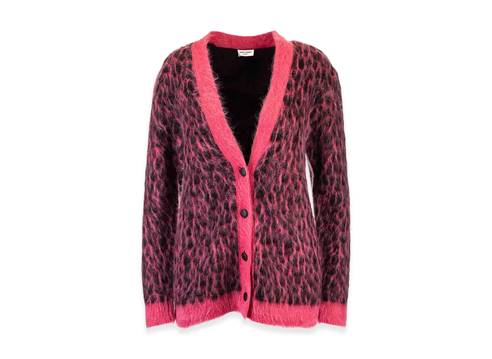 Saint Laurent Women's Animalier Jacquard Cardigan "Pink"