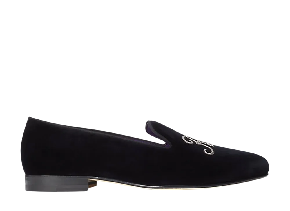 Ralph Lauren Purple Label Alonzo Bullion Velvet Slipper "Black/Silver"