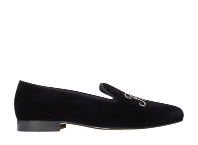 Ralph Lauren Purple Label Alonzo Bullion Velvet Slipper "Black/Silver"