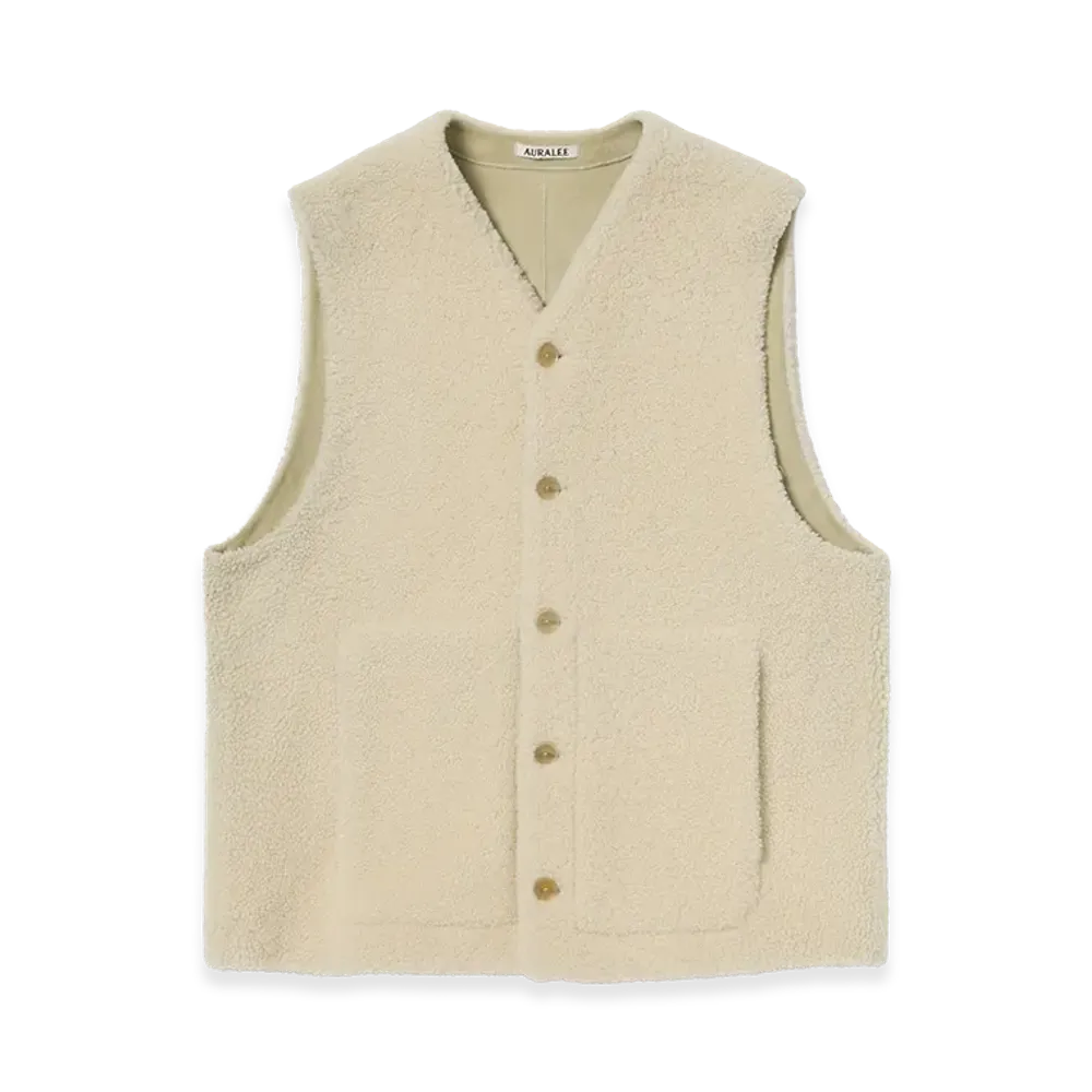 AURALEE Merino Mouton Vest "Ivory Lime"