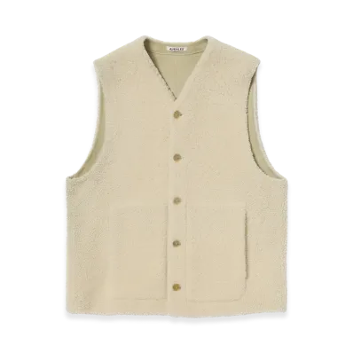 AURALEE Merino Mouton Vest "Ivory Lime"
