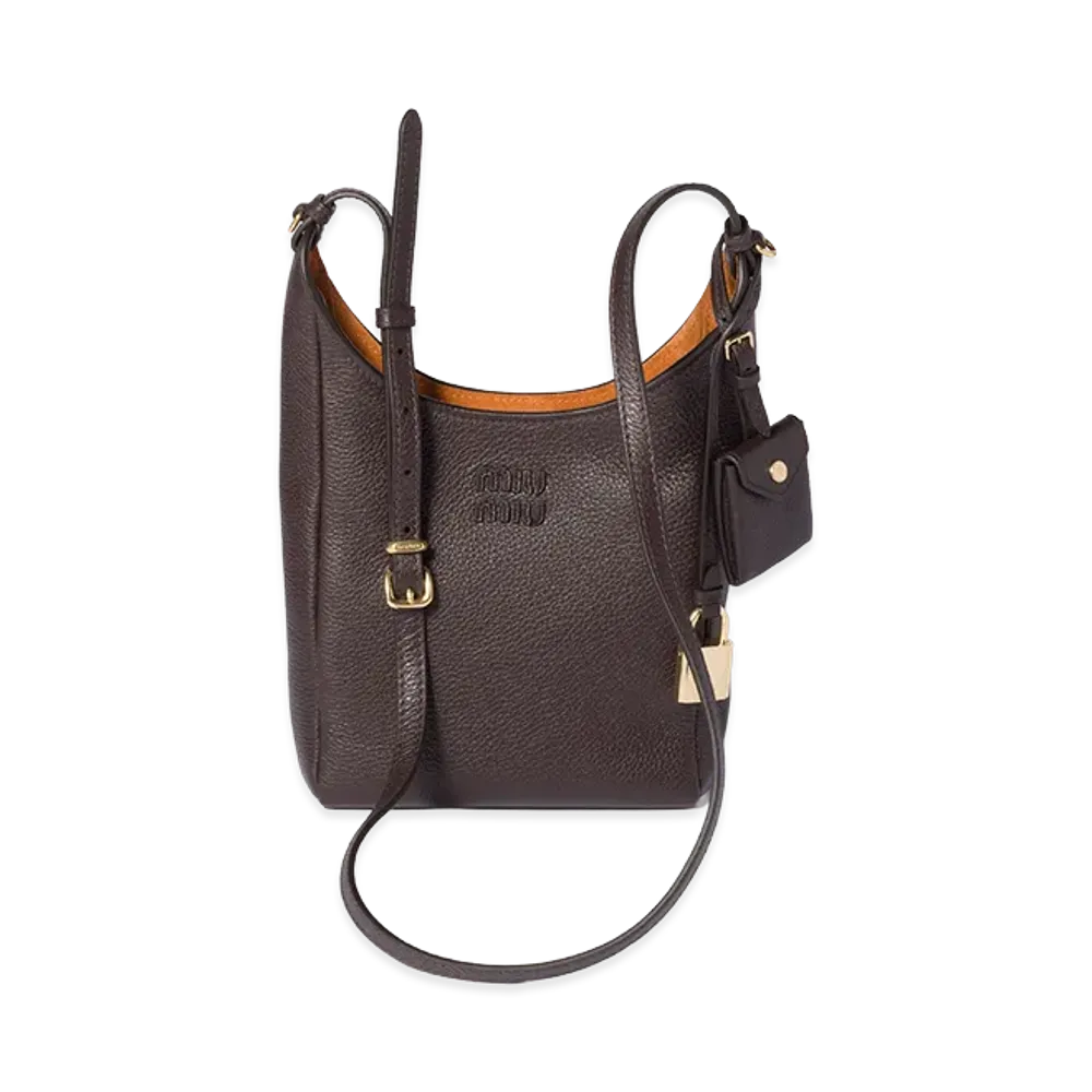 MIU MIU Leather Bucket Bag "Dark Brown/Papaya"