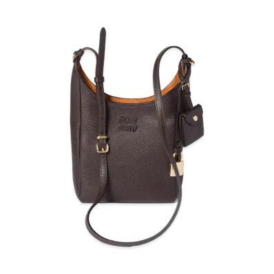 MIU MIU Leather Bucket Bag "Dark Brown/Papaya"