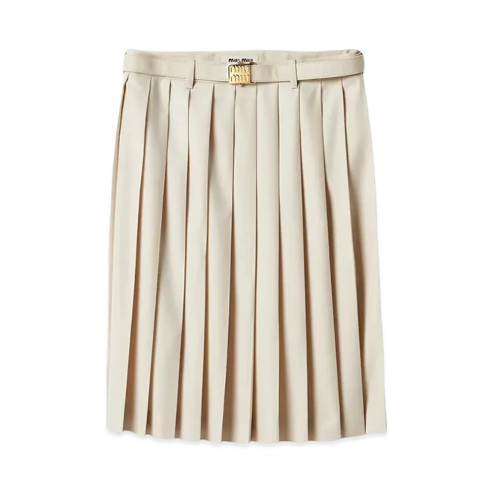MIU MIU Pleated Batavia Skirt "Natural"