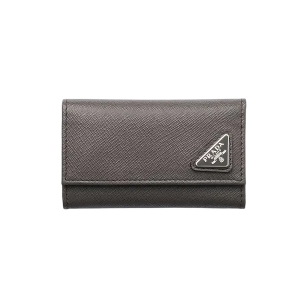 PRADA Saffiano Triangle Key Case "Gray"