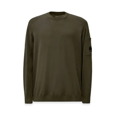 C.P. Company Cotton Crepe Crewneck Lens Sweater "Gunmetal Grey"