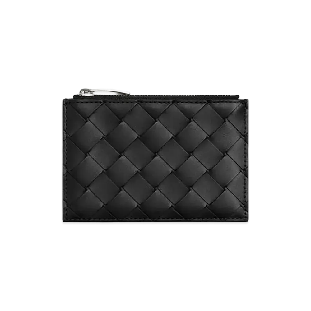Bottega Veneta Intrecciato Zipped Card Case "Black"