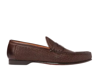 Ralph Lauren Purple Label Chalmers Woven Leather Penny Loafer "Dark Brown"