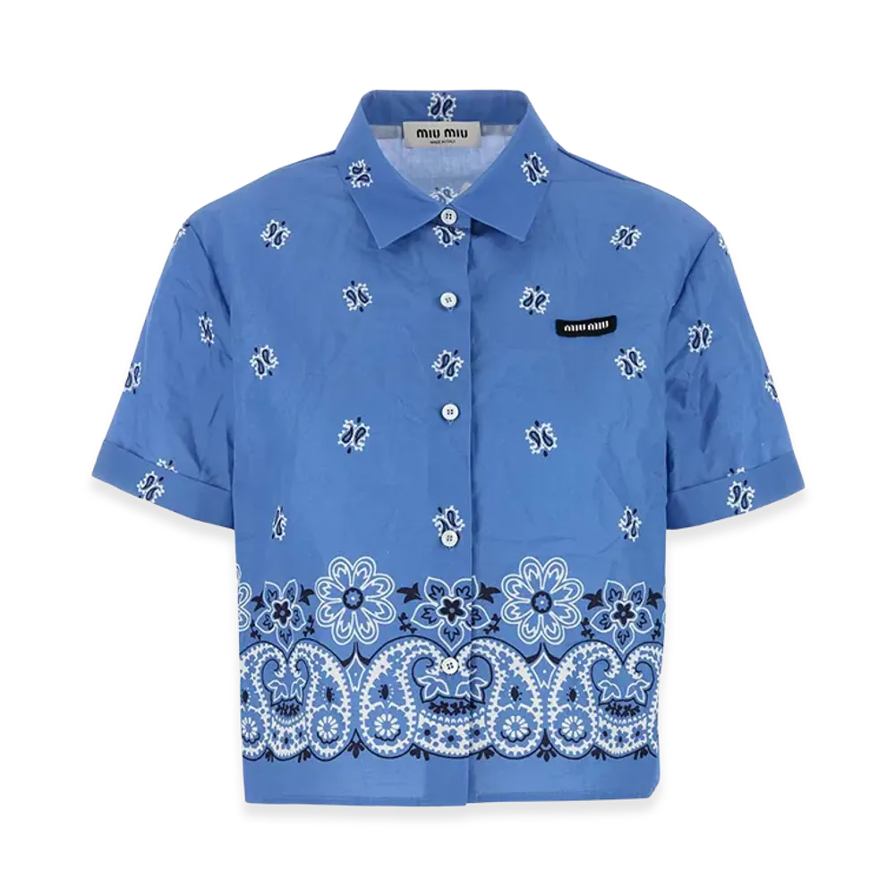 MIU MIU Women's Printed Slubbed Poplin Shirt "Blue"