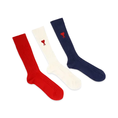 AMI PARIS Three Pack Ami De Coeurs Socks "Blue/White/Red"