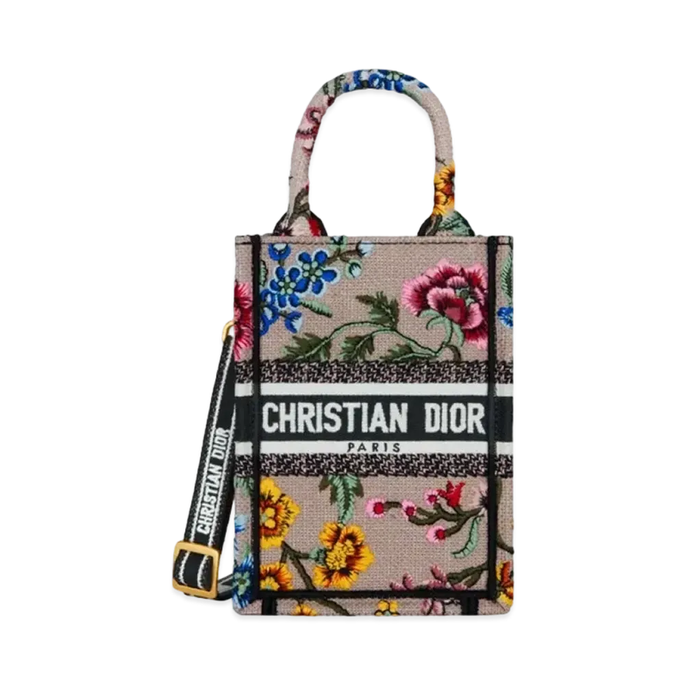 Dior Mini Dior Book Tote Phone Bag Dior Petites Fleurs Embroidery "Pink/Multicolor"