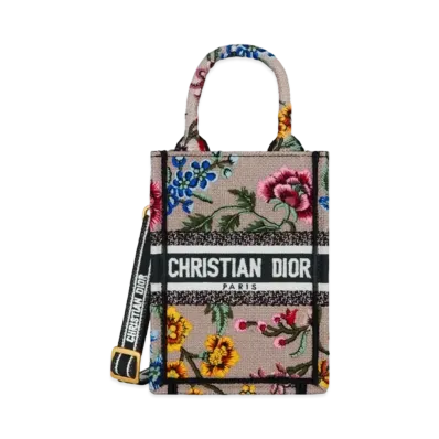 Dior Mini Dior Book Tote Phone Bag Dior Petites Fleurs Embroidery "Pink/Multicolor"