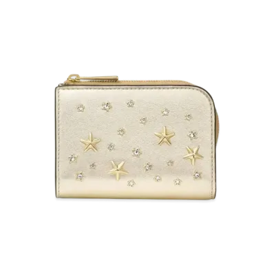 Jimmy Choo Compact Zip Wallet Metallic Leather "Champagne"