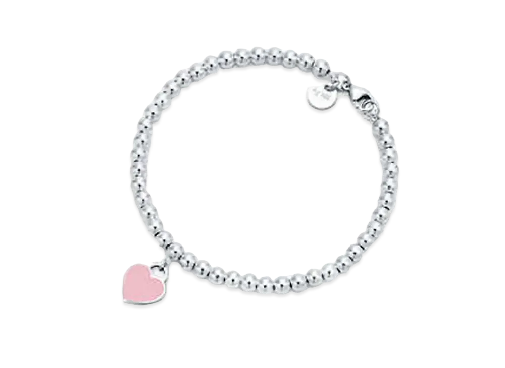 Tiffany & Co. Return to Tiffany Pink Heart Tag Bead Bracelet "Silver"