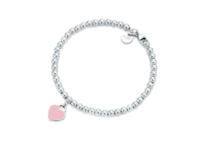 Tiffany & Co. Return to Tiffany Pink Heart Tag Bead Bracelet "Silver"