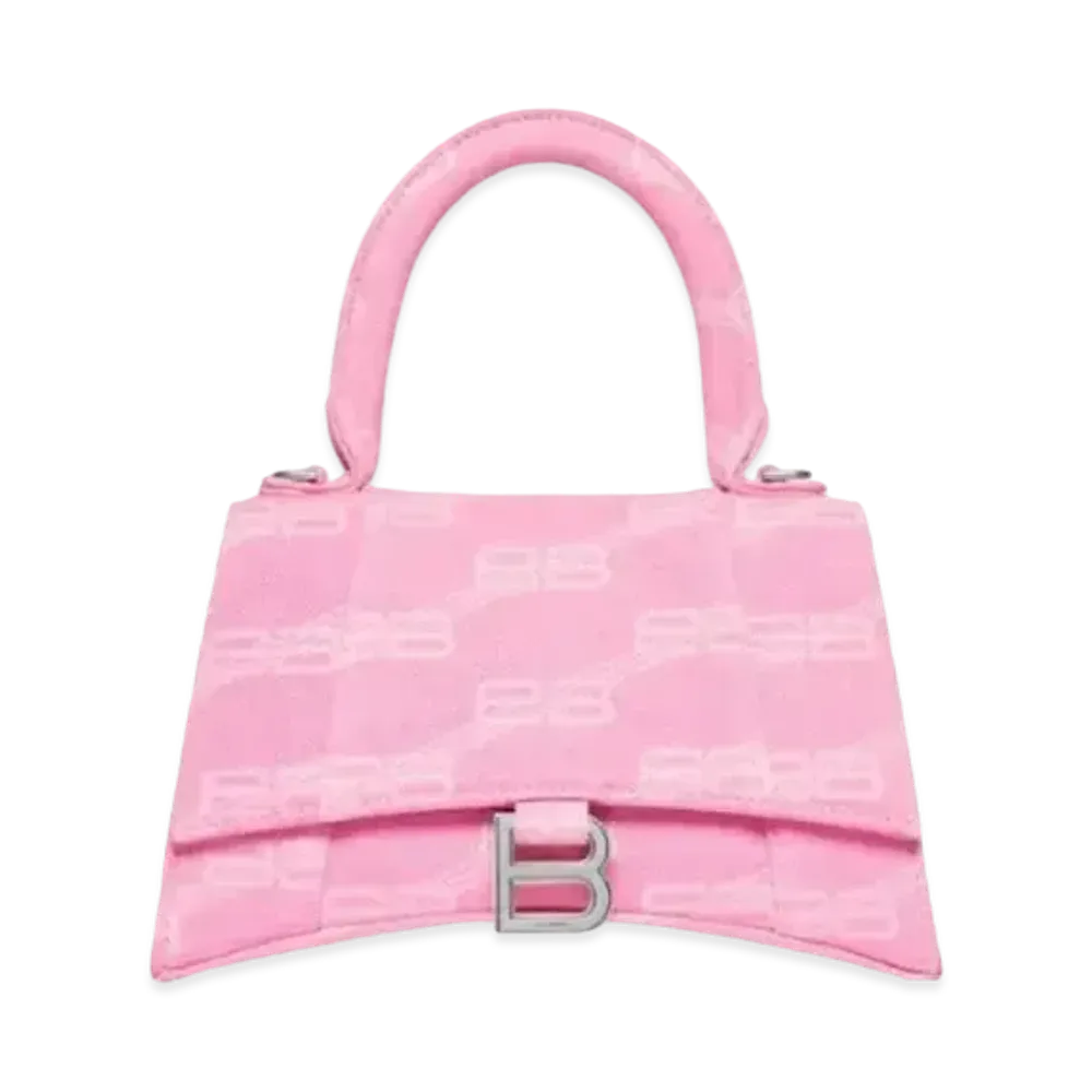 BALENCIAGA Hourglass Small Denim BB Monogram Handbag "Pink"