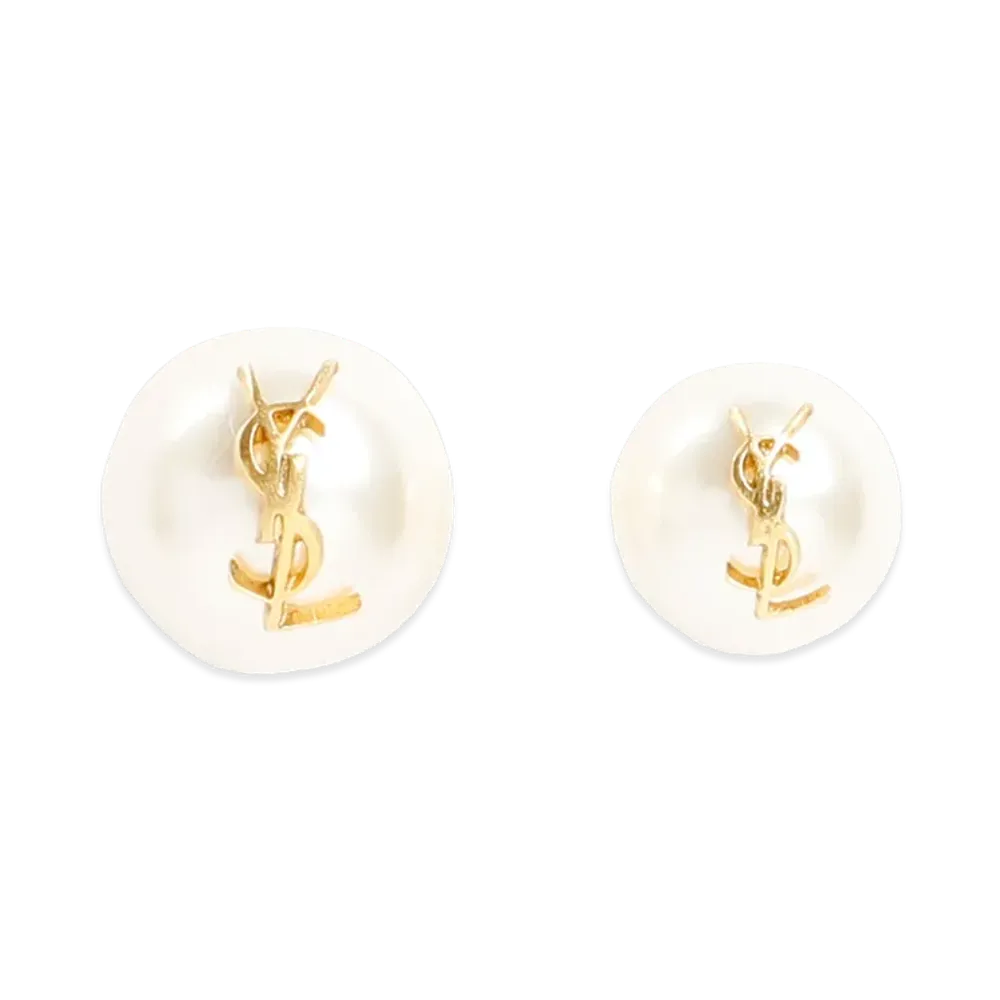 Saint Laurent Women's 'Asymetrique Perle’ Earrings "White"