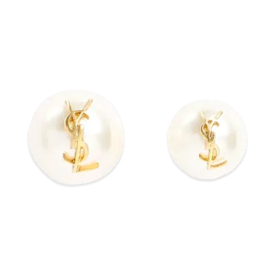 Saint Laurent Women's 'Asymetrique Perle’ Earrings "White"