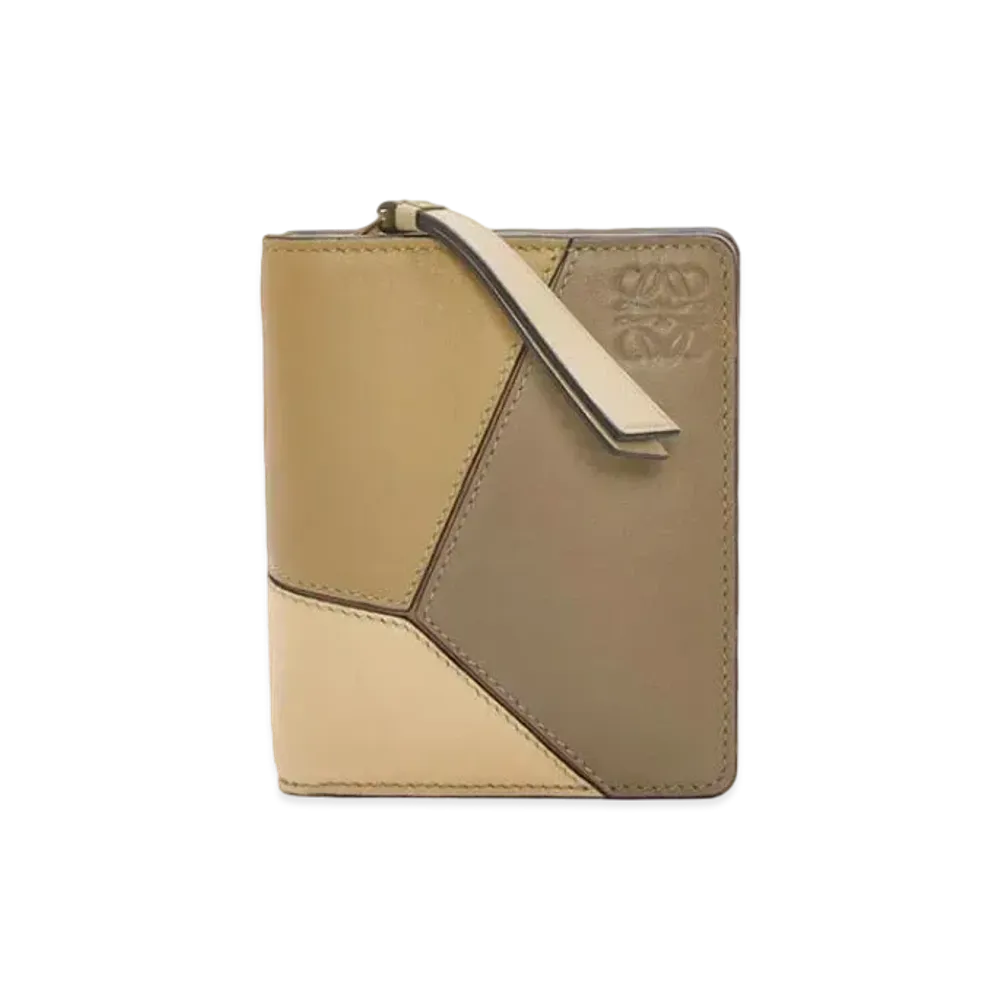 LOEWE Puzzle Compact Zip Wallet In Classic Calfskin "Clay Green/Butter"
