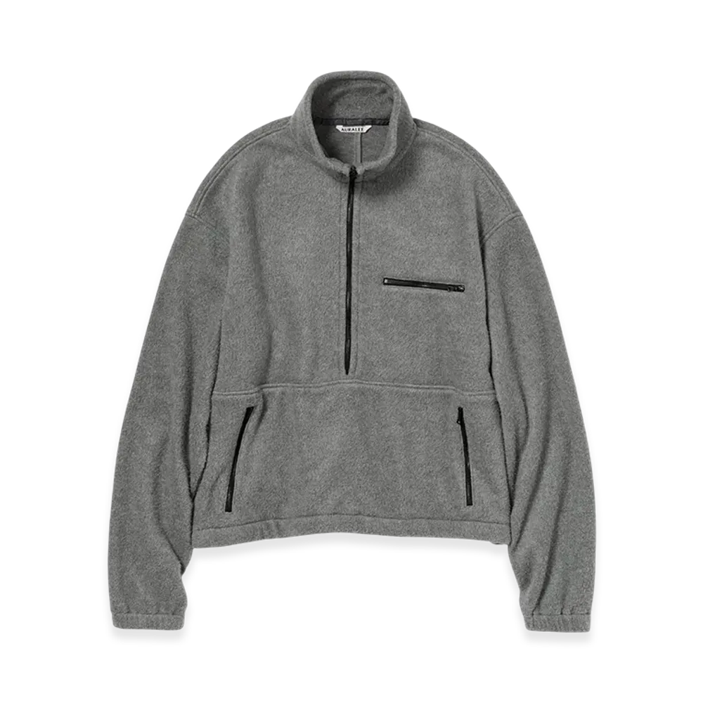 AURALEE Pure Silk Comfort Fleece Half Zip P/O "Top Gray"