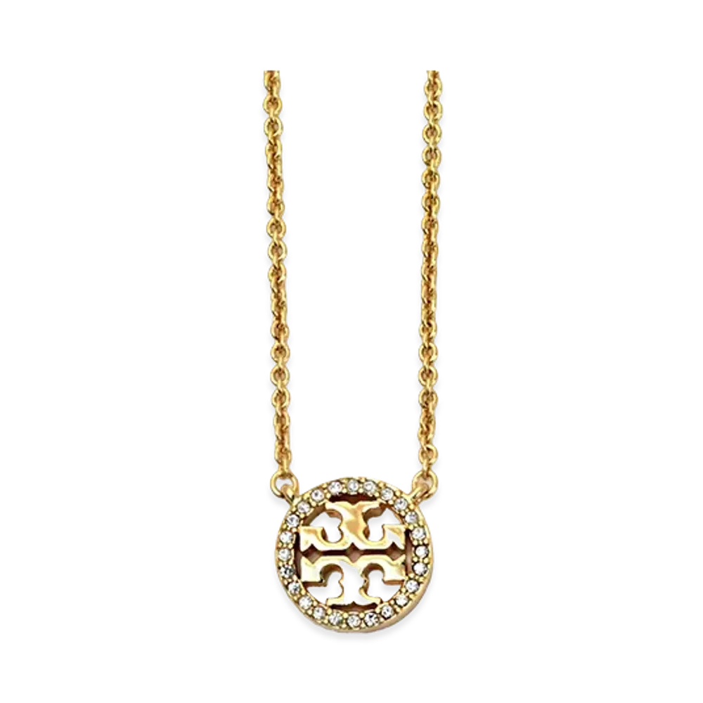 TORY BURCH Women's Miller Pave Logo Delicate Necklace "Tory Gold/Crystal"