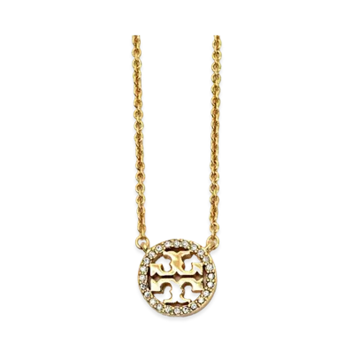 TORY BURCH Women's Miller Pave Logo Delicate Necklace "Tory Gold/Crystal"