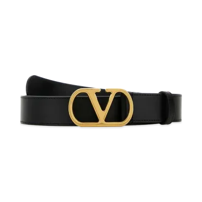 Valentino Signature Vlogo Leather Belt "Black"