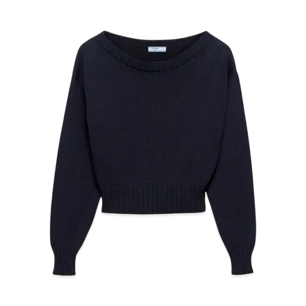 PRADA Women's Cotton Boat Neck Sweater "Navy"