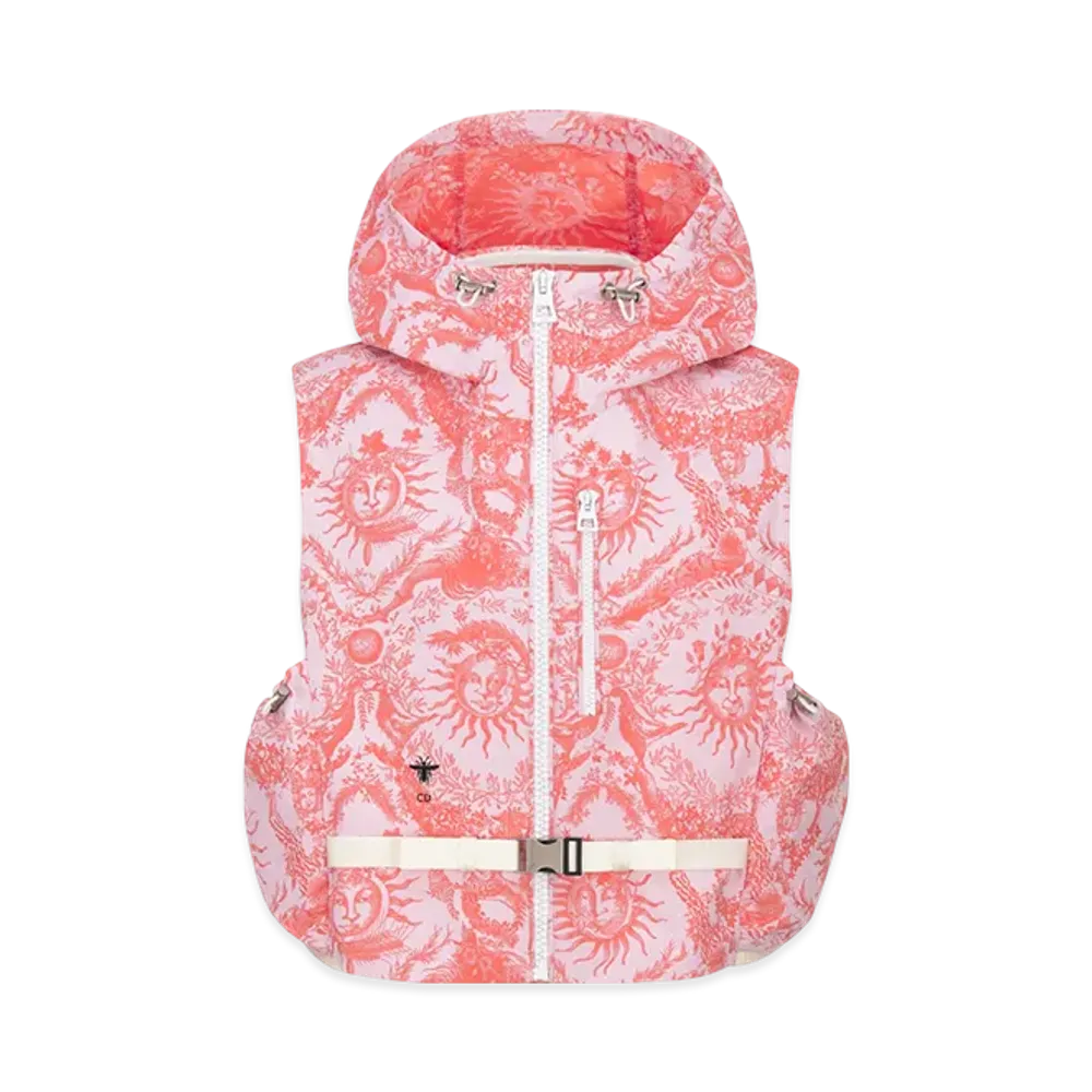 Dior Women's Technical Taffeta Jacquard with Toile De Jouy Soleil Motif Dioriviera Hooded Sleeveless Vest "White/Coral"