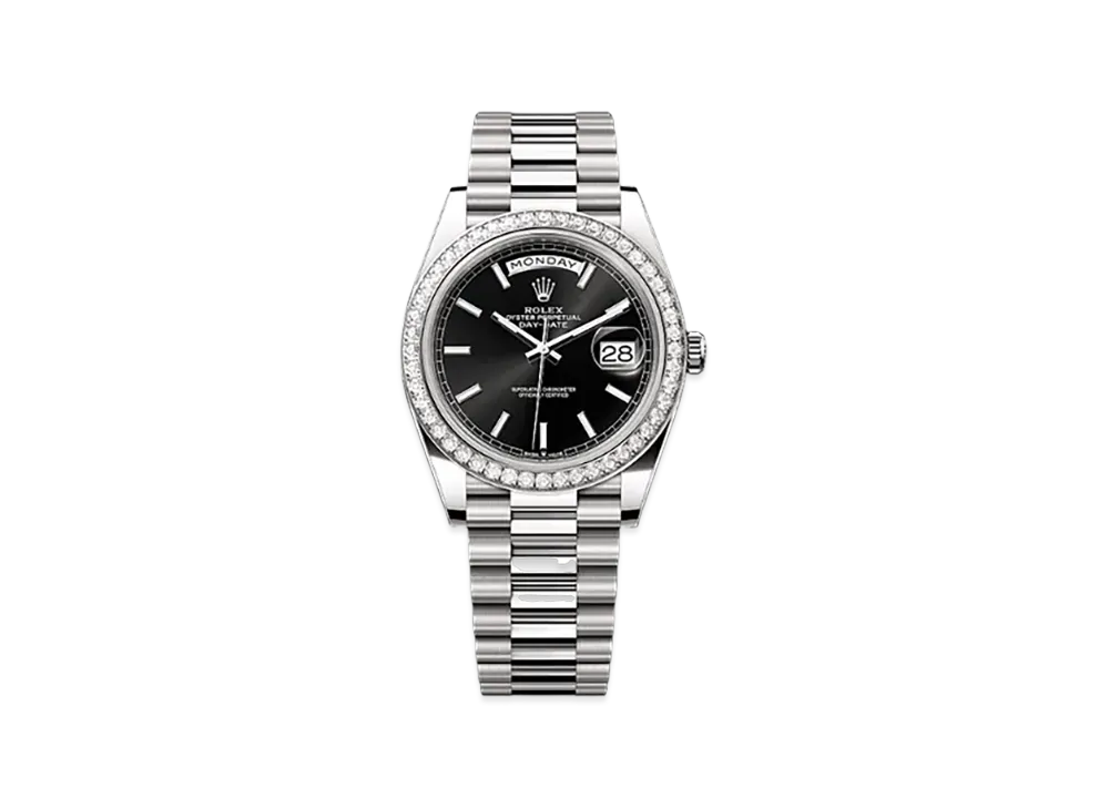 ROLEX Day-Date 40mm White Gold Diamond 228349RBR "Bright Black"