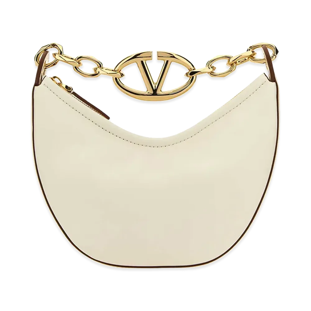 Valentino Women's Leather Mini Hobo Vlogo Moon Handbag "Ivory/White"