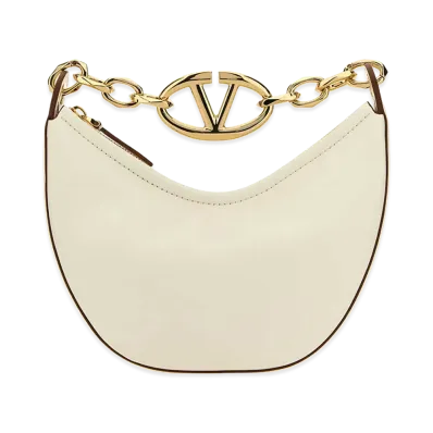 Valentino Women's Leather Mini Hobo Vlogo Moon Handbag "Ivory/White"