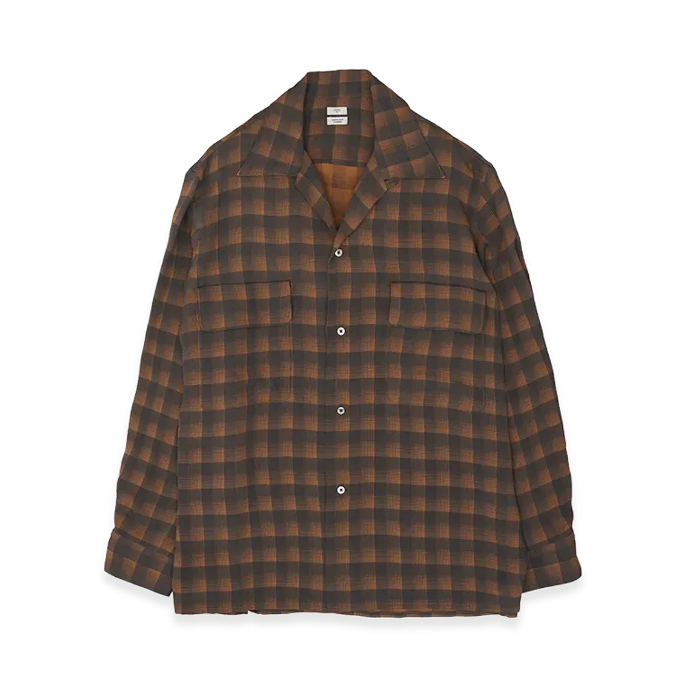 YOKE Rayon Acetate Jacqard Plaid Open Collar Shirt "Orange"