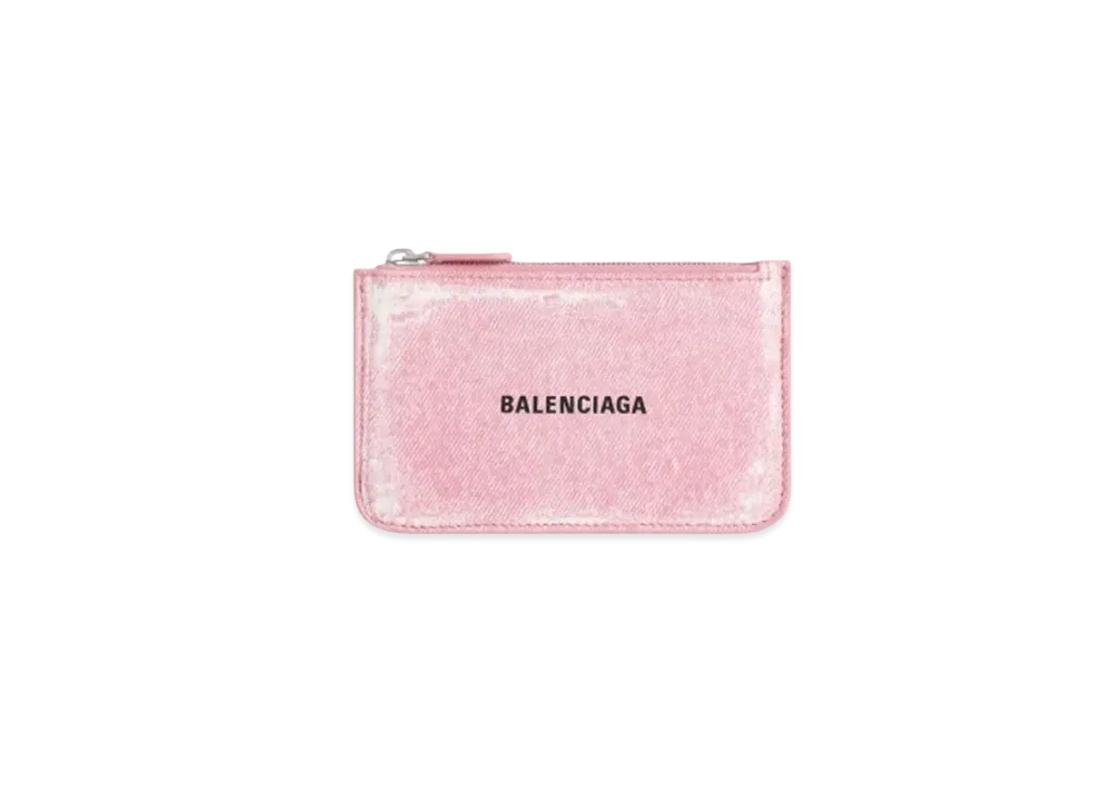 BALENCIAGA Denim Print Cash Large Long Coin Card Holder "Pink"