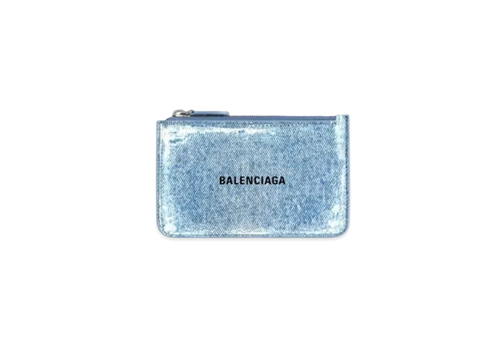 BALENCIAGA Cash Large Long Coin Card Holder Denim Print "Blue"