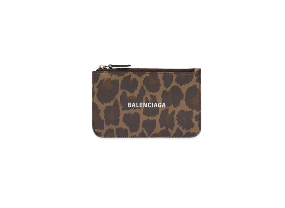 BALENCIAGA Cash Large Long Coin Card Holder Leopard Print "Beige"