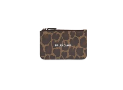BALENCIAGA Cash Large Long Coin Card Holder Leopard Print "Beige"