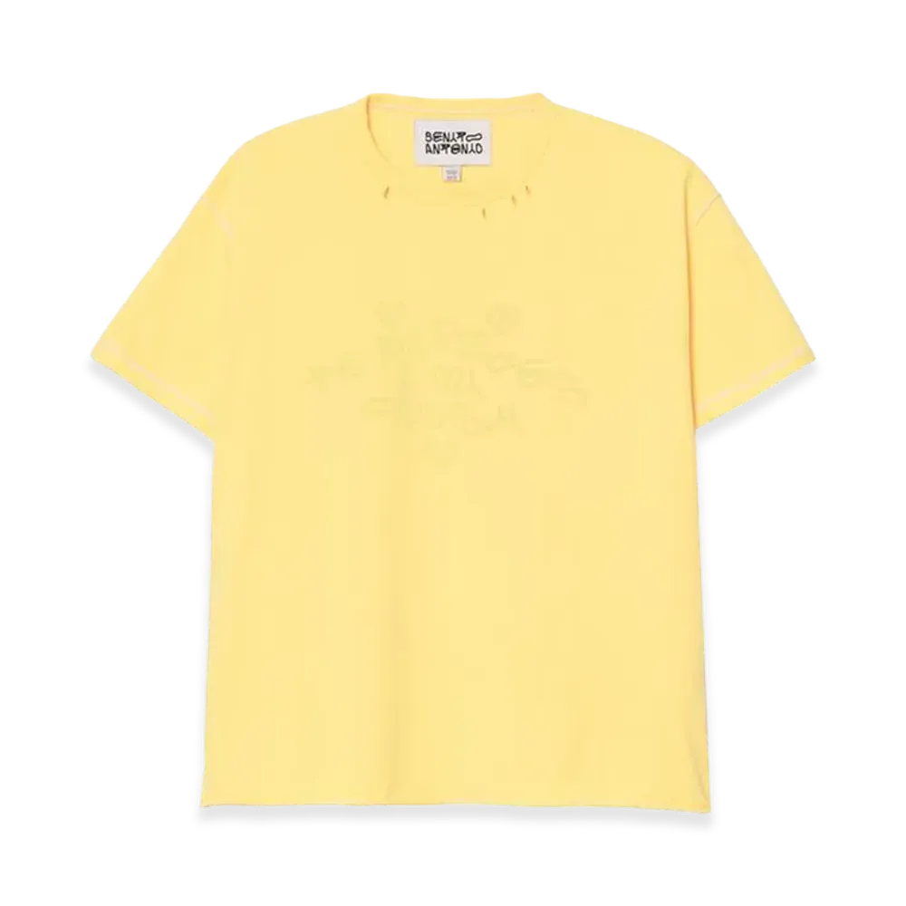 ZARA x Bad Bunny Benito Antonio Crush Washed Text Reverse Effect Tee "Yellow"